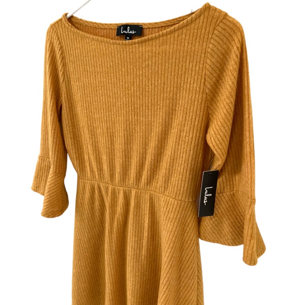 Lulu’s Dark Yellow Bell Sleeve Dress Size M